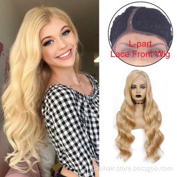 Blonde long wave Lace front Wig L Part Heat Resist Fiber Soft Long body Wave Hair Wig For Black Women Synthetic Lace Front Wigs